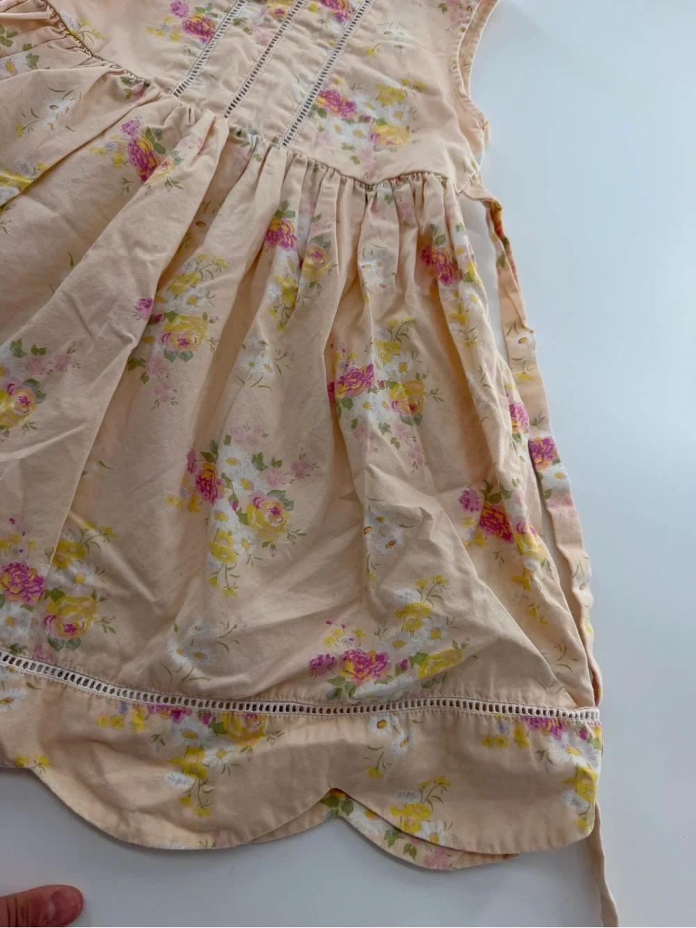 Vintage Laura Ashley Girls Floral Dress Orange Pink Flowers Scallop Hem 3T Laura